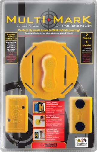 Calculated Industries 8115 Multi Mark Magnetic Drywall Locator Tool, Perfect Drywall Cutouts with No Measuring; Ideal for first-time DIYs or the experienced handyperson, the Multi Mark electrical outlet locator uses powerful rare-earth magnets to help you accurately locate and cut electrical outlet access holes in drywall and other materials; UPC 098584001766 (CALCULATED8115 CALCULATED-8115 CALCULATED 8115)
