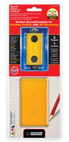 Calculated Industries 8120 Plug Mark Magnetic Drywall Cutout Tool for Existing Outlets, Specifically designed for locating existing outlets in rehab and remodel projects, Will help you accurately locate and cut electrical outlet access holes in drywall, paneling and many other materials with no measuring required, UPC 098584001773 (CALCULATED8120 CALCULATED-8120 CALCULATED 8120)