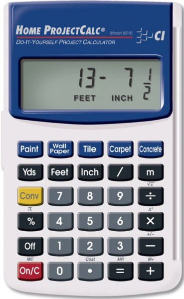 Calculated Industries 8510 Project Calculator, Enter measurements just as you say it in feet, inches, fractions, decimal fractions, yards and meters, Convert between all standard math dimensions, Works as a standard math calculator with +, -, +/-, x, , %, , X2, and , Great for do-it-yourselfers, woodworkers, hobbyists, decorators and gardners, Enter feet-inch-fractions without changing to decimals (CALCULATED8510 CALCULATED-8510 8510)