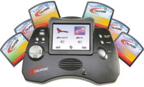 Califone 2056 AV Tutor Fundamentals Center, Includes AV Tutor & 6 Digital Cartridge Programs, 3.5-Inch TFT display, 320x240 resolution with 16.7 million colors, 8 second SRAM Memory, Push menu button to navigate lessons and select chapter, Microphone and DC inputs on rear, LCD screen with adjustable brightness (CALIFONE2056 CALIFONE-2056)