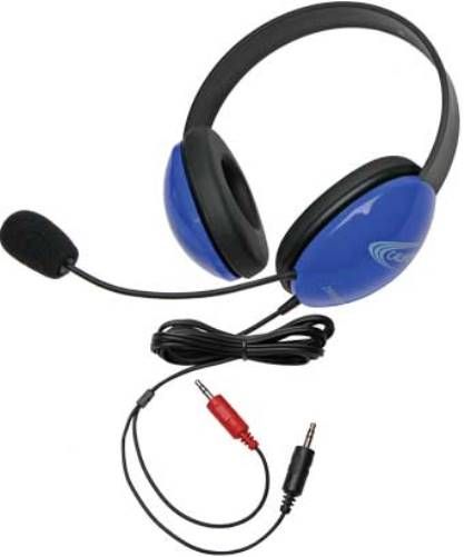 Califone 2800BL-AV Listening First Stereo Headset with Dual 3.5mm Plugs, Blue; Adjustable headband for personalized fit; Smaller overall headband to fit younger children; Rugged ABS plastic construction for classroom safety; Dual 3.5mm plugs connect with a computer or a jackbox; Flexible electret microphone; UPC 610356832073 (CALIFONE2800BLAV 2800BLAV 2800BL AV)