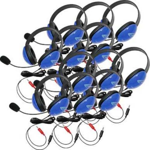 Califone 2800BLAV-12L Listening First Stereo Headset with Dual 3.5mm Plugs (12-Pack), Blue; Adjustable headband for personalized fit; Smaller overall headband to fit younger children; Rugged ABS plastic construction for classroom safety; Dual 3.5mm plugs connect with a computer or a jackbox; Flexible electret microphone; UPC 610356832905 (CALIFONE2800BLAV12L 2800BLAV12L 2800BLAV 12L)
