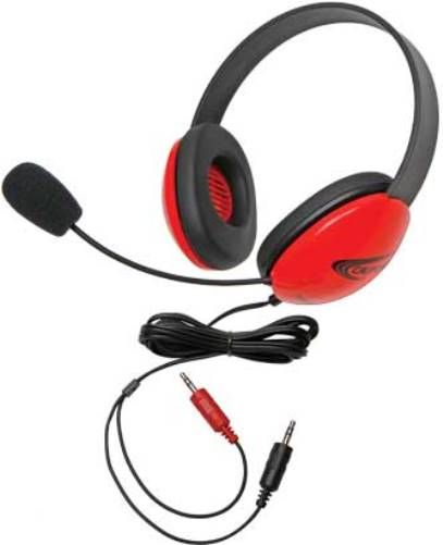 Califone 2800RD-AV Listening First Stereo Headset with Dual 3.5mm Plugs, Red; Adjustable headband for personalized fit; Smaller overall headband to fit younger children; Rugged ABS plastic construction for classroom safety; Dual 3.5mm plugs connect with a computer or a jackbox; Flexible electret microphone; UPC 610356831922 (CALIFONE2800RDAV 2800RDAV 2800RD AV)