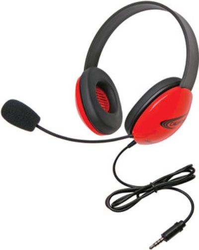 Califone 2800-RDT Listening First Stereo Headset with To Go 3.5mm Plug, Red; Adjustable headband for personalized fit; Smaller overall headband to fit younger children; Rugged ABS plastic construction for classroom safety; Single 3.5mm To Go plug connects with smartphones, tablets, computers, Chromebooks, computers or a jackbox; UPC 610356832554 (CALIFONE2800RDT 2800RDT 2800 RDT)