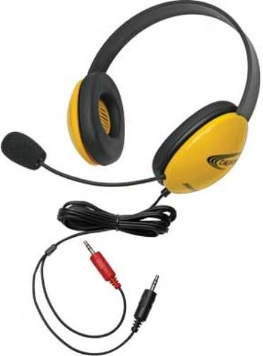 Califone 2800YL-AV Listening First Stereo Headset with Dual 3.5mm Plugs, Yellow; Adjustable headband for personalized fit; Smaller overall headband to fit younger children; Rugged ABS plastic construction for classroom safety; Dual 3.5mm plugs connect with a computer or a jackbox; Flexible electret microphone; UPC 610356831946 (CALIFONE2800YLAV 2800YLAV 2800YL AV)