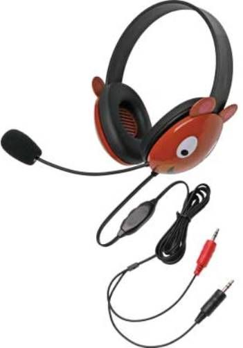 Califone 2810BE-AV Listening First Stereo Headset with Dual 3.5mm Plug, Bear Motif; Adjustable headband for personalized fit; Smaller overall headband to fit younger children; Rugged ABS plastic construction for classroom safety; Volume control for individual preferences; Flexible electret microphone; UPC 610356831953 (CALIFONE2810BEAV 2810BEAV 2810BE AV 2810-BE-AV)