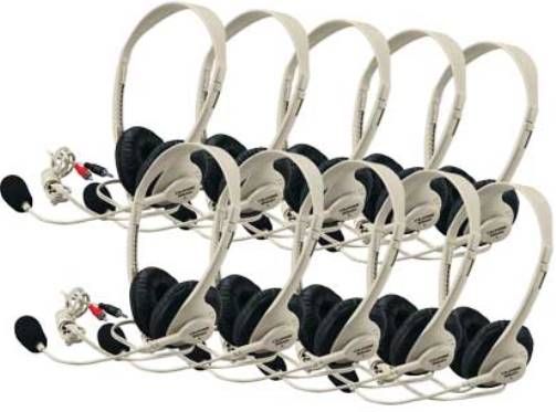 Califone 3064AV-10L Classroom Ten-Pack of Multimedia Stereo Headsets, Impedance 25 Ohms +/- 5 Ohms, Frequency Response 20-20000 Hz, Sensitivity 100dB SPL +/- 3dB at 1kHz, 27mm Mylar Diaphragm, Fully adjustable headband fits all students, Replaceable leatherette ear cushions, Omnidirectional electret mic on flexible gooseneck, UPC 610356831595 (CALIFONE3064AV10L 3064AV10L 3064AV 10L 3064-AV-10L 3064)
