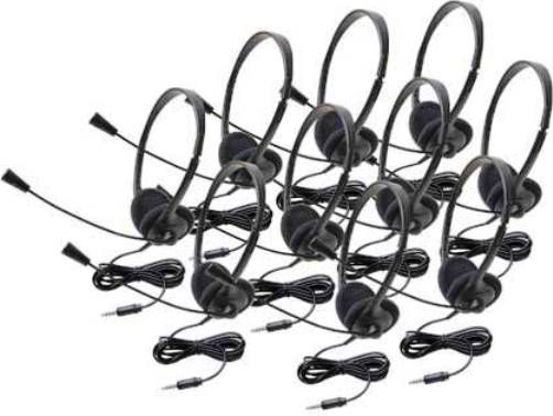 Califone 3065AVT-10L Classroom 10-Pack of Lightweight Personal Multimedia Stereo Headsets with To Go Plug, Impedance 32 Ohms +/- 15 Ohms, Frequency Response 20-20000 Hz, Sensitivity 105dB SPL +/- 3dB at 1kHz, 27mm Mylar Diaphragm, Fully adjustable headband fits all students, Recessed wiring resists prying fingers, UPC 610356831748 (CALIFONE3065AVT10L 3065AVT10L 3065AVT 10L 3065-AVT-10L 3065)