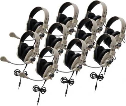 Califone 3066AVT-10L Classroom 10-Pack Deluxe Stereo Headsets with To Go Plugs, Impedance 25 Ohms +/- 15 Ohms, Frequency Response 20-20000 Hz, Sensitivity 107dB SPL +/- 3dB at 1kHz, 40mm Mylar Diaphragm, Rugged ABS plastic headstrap with recessed wiring resists prying fingers for classroom safety with Comfort Sling for user comfort (CALIFONE3066AVT10L 3066AVT10L 3066AVT 10L 3066-AVT-10L 3066)