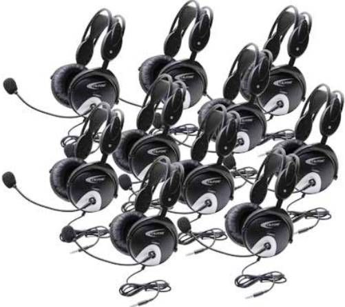 Califone 4100AVT-10L Headset with To Go Plug (10-Pack), Recessed wiring resists prying fingers for school safety, Fully adjustable headstrap, earcups and headstrap made with rugged ABS plastic for added durability in high-use settings, Permanently attached 3 straight cord with reinforced connection resists accidental pull out for classroom safety, UPC 610356831823 (CALIFONE4100AVT10L 4100AVT10L 4100AVT 10L 4100-AVT-10L 4100)