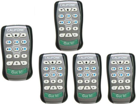 Califone 9005 Got IT 5-pack Student Response System Replacement Clickers, 15 buttons, Conductive rubber, Effective angle 30 degrees, Effective distance 49 ft., 3V Lithium battery, CR2032, 300000 button presses, UPC 610356673003 (CALIFONE9005 CALIFONE-9005)