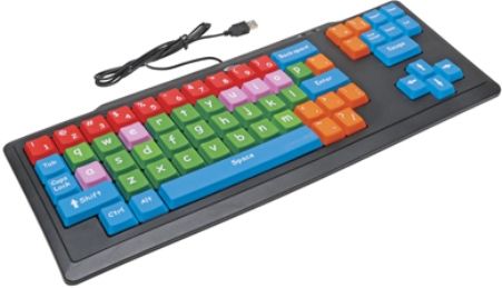 Califone KB2 Oversized Wired Keyboard; Color-coded function keys for vowels, consonants, functions, numbers and punctuations; Oversized for enhanced accessibility  90% larger than standard keyboard; USB plug; UPC 610356832622 (CALIFONEKB2 CALIFONE-KB2 KB-2 KB 2)