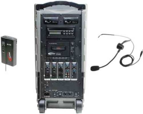 Califone PA919M Portable Wireless PowerPro PA System with Beltpack Transmitter & Headset Mic, 90 watts RMS, 300' transmission to an unlimited number of Wireless Companion Speakers for unlimited coverage and effortless set up, Use up to 2 wireless UHF mics and two wired mics at one time for more dynamic presentations and performances, UPC 610356831984 (CALIFONEPA919M PA-919M PA 919M PA919)