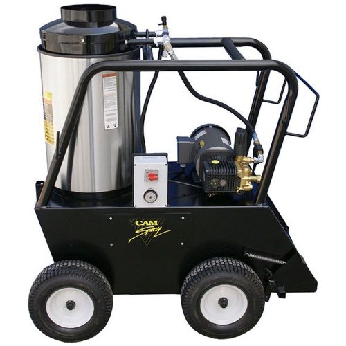 Cam Spray 1000QE Portable Diesel Fired Electric Powered 3 gpm, 1000 psi Hot Water Pressure Washer; 2 HP Continuous Duty Electric Motor; 120 volts, 20 amp, single phase powers the pump; Provides a piece of mind and gives maximum protection to your investment; Oil Fired Burner; Heats the water up to 140 degrees fahrenheit over its starting temperature; Uses either number 1 or number 2 diesel or kerosene to power the burner; UPC: 095879301099 (CAMSPRAY1000QE CAM SPRAY 1000QE PORTABLE DIESEL)