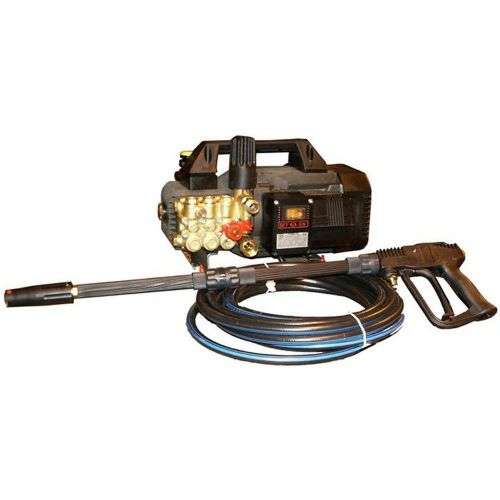 Cam Spray 1500A Commercial Hand Carry Electric Powered 2 gpm, 1450 psi Cold Water Pressure Washer; Triplex plunger pump with ceramic plungers and stainless steel valves; 35 ft Power cord with ground fault interrupter; Adjustable pressure; Chemical Injection; Non-marking hose; Trigger Gun; 36 inches 2 piece wand; Multi-reg zone to sixty degree pattern tip with Hi-Low for chemical injection; UPC: 095879300016 (CAMSPRAY1500A SPRAY 1500A COMERCIAL ELECTRIC GAS 2GPM 1450PSI) 