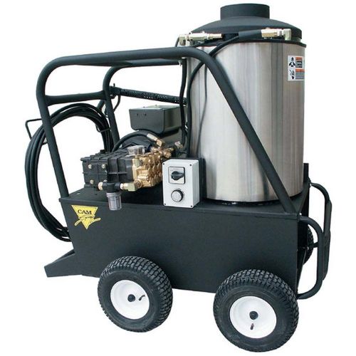 Cam Spray 2725QE Portable Diesel Fired Electric Powered 2.5 gpm, 2700 psi Hot Water Pressure Washer; Designed to be easy to move around your work location the Q series offers mobility in a heavy duty frame that protects your equipment and includes a hose and wand rack and four 13 inches wheels; Look for the accessory reels that can be added to your machine as it easily mounts in the female socket on the machine frame; UPC (CAMSPRAY2725QE CAM SPRAY 2725QE PORTABLE DIESEL) 