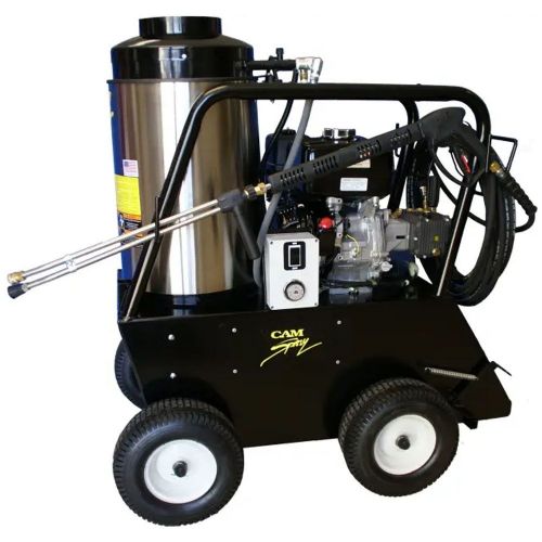 Cam Spray 3035QH Portable Diesel Fired Gas Powered 3.5 gpm, 3000 psi Hot Water Pressure Washer; Professional Grade GX 389cc Honda Engine; Self-contained power for industrial cleaning jobs; No electricity needed, group 24 battery not included; Provides a piece of mind and gives maximum protection to your investment; Triplex Plunger Pump with Ceramic Plungers and Stainless Steel Valves; UPC: 095879303512 (CAMSPRAY3035QH SPRAY 3035QH PORTABLE DIESEL GAS 3.5GPM 3000PSI)
