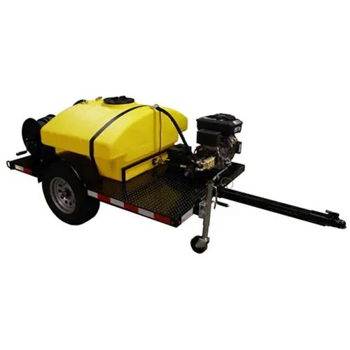 Cam Spray UV4040V Trailer Mounted Gas Powered 4 gpm, 4000 psi Cold Water Pressure Washer; Cam Spray Trailer mounted cold water pressure washers are the toughest in the industry and are right at home in the roughest of applications; The trailer is road ready and is equipped with tail lights, turn signals, 3500 axle and 15 inches wheels (CAMSPRAYUV4040V CAM SPRAY UV4040V TRAILER MOUNT GAS 4GPM 4000PSI) 