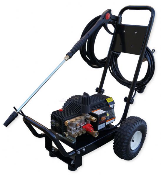 Cam Spray 1500AXS Portable Electric Powered 2 gpm, 1450 psi Cold Water Pressure Washer; Powerful 2 HP Fan Cooled Electric Motor; Can be used indoors or outdoors, no exhaust fumes; Uses regular 120V household outlet on 20 amp circuit; 35 foot power cord with GFCI for your protection; General Pump Triplex Plunger Pump; Commercial quality and durability, can be rebuilt; Ceramic pistons run cooler, last longer; UPC: 095879302973 (CAMSPRAY1500AXS SPRAY 1500AXS COMERCIAL ELECTRIC 2GPM 1450PSI)