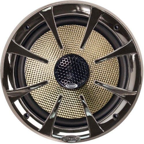 Jensen CARBON65 Coaxial Speaker, Black/Chrome, 2-way speaker, 400 watts peak power, 6.5 inch woofer, 80 watts RMS, Sensitivity @ 1W/1 Meter (dB) 90, Frequency Response (Hz-kHz) 60-21, Impedance Low 4 Ohms, External crossover, Composite cone-woven carbon fiber and fiberglass, Includes DIN basket, UPC 043258303813 (CARBON-65 CARBON 65)