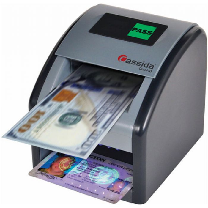 Cassida D-OID OMNI-ID, Counterfeit Detector with UV Identification Verification Lights; Combines infrared currency counterfeit detection with easy UV validation of ID cards, passports, credit cards and more; UV LED identification verification lights are long-lasting and brilliant so checking the authenticity of an ID is easy in any lighting environment; UPC: 857287002865 (CASSIDADOID CASSIDA D-OID OMNI-ID COUNTERFEIT DETECTOR UV VERIFICATION)
