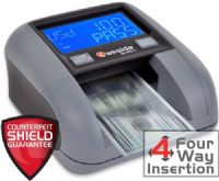 Cassida D-QWB Model QUATTRO, 4-Way Orientation Automatic Counterfeit Detector with Rechargeable Battery; Powered by Cassida's patented M Algorithm, the Quattro offers outstanding counterfeit detection combined with the lowest "false reject" rate of any manufacturer; The Quattro is able to authenticate a bill inserted in any of the 4 possible directional orientations, unlike competing detectors; UPC: 857287002926 (CASSIDADQWB DQ-WB CASSIDAQUATTRO CASSIDA-QUATTRO COUNTERFEIT DETECTOR AUTOMATIC) 