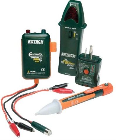 Extech CB10-KIT Electrical Troubleshooting Kit, Includes CB10 Circuit Breaker Finder with Sensitivity Adjustment, CT20 Continuity Tester/Wire Tracer and DV20 AC Voltage Detector/Flashlight, Circuit breaker finder with outlet/GFCI tester, continuity checker/wire tracer and AC voltage detector with flashlight in one convenient kit, UPC 793950401101 (CB10KIT CB10 KIT CB-10 CB 10)