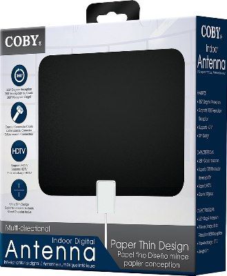 Coby CBA-01 Multi-directional Indoor Digital Antenna, Ultra slim design, 360 degree reception, Supports HDTV, Easel stand included, Coaxial connector cable, UPC 812180023355 (CBA01 CBA 01 CB-A01)