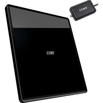 Coby CBA-09 Active/Amplified Indoor Antenna, 360 degree reception, Supports HDTV, Easel stand included, Slim design, Amplifier included, Coaxial Connector Cable Included, Dimensions 7.4