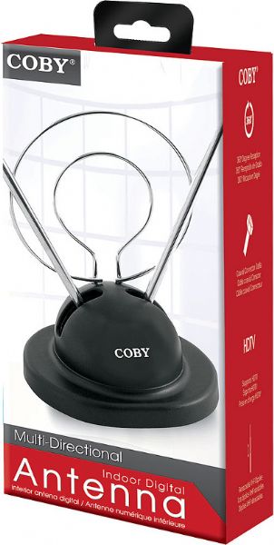 Coby CBA-10 Indoor Antenna, Supports HDTV, Dipoles for digital and analog channels, Position switch, Retractable VHF dipoles, UHF loop, Dimensions 7.4