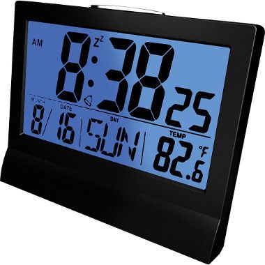 Coby CBC-51-BLK Awake LED Alarm Clock, Black, Display Of Perpetual Calendar, Alarm and 10 Minute Snooze Function, On-The-Hour Chime, LCD Time And Temperature Display, Dimensions 3.0