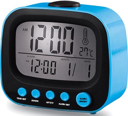 Coby CBC-52-BLU Retro Alarm Clock, Blue, Display of perpetual calendar, On-the-hour chime, LCD time and temperature display, Alarm and 10 minute snooze function, Dimensions 8