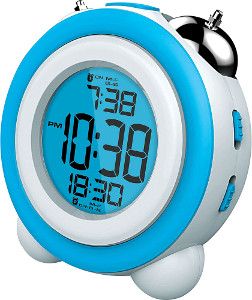 Coby CBC-53-BLU Talking Alarm Clock With LEd Projector, Blue, Display of perpetual calendar, On-the-hour chime, Set Up to 3 Alarms, Adjustable swivel projector, LCD time and temperature display, Alarm and 10 minute snooze function, Talking Function, Dimensions 8