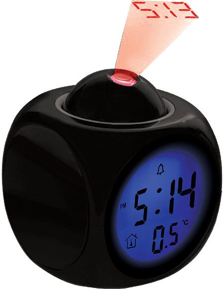 Coby CBC-54-BLK Uprise Alarm Clock With Led Projector, Black, Display of perpetual calendar, On-the-hour chime, Adjustable Swivel Projector, LCD Time and Temperature Display, Set up to 3 alarms, Alarm and 10 minute snooze, Dimensions 8