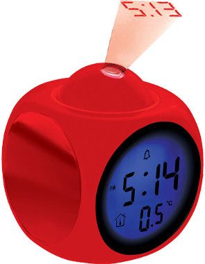 Coby CBC-54-RED Uprise Alarm Clock With Led Projector, Red, Display of perpetual calendar, On-the-hour chime, Adjustable Swivel Projector, LCD Time and Temperature Display, Set up to 3 alarms, Alarm and 10 minute snooze, Dimensions 8