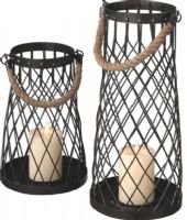 CBK Styles 065006 Nautical Inspired Wire Pillar Candle Holder Lanterns with Rope, Nautical inspired pillar candle lanterns, Wire lanterns each hold 1 pillar candle , Each has a rope handle, Set of 2, UPC 738449065006 (065006 CBK065006 CBK-065006 CBK 065006) 