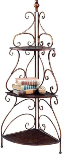 CBK Styles 10171 Corner Shelf EA 1, Three Tierfolding KD Scroll Design, Antique Copper/ Gold Finish, Great for storage in a bathroom or small spaces because it doesn't take up much floor space, Iron Material, Measurements: 21.55 X 14.5 X 51, UPC 54798101715 (CBK10171 CBK-10171)