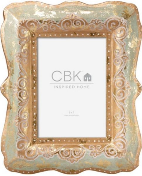 CBK Styles 102362 Green and Gold 5x7 Picture Photo Frame, Lovely green and gold pattern, Holds a 5