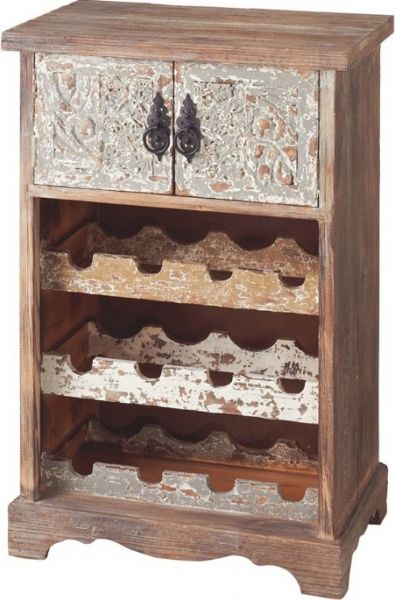 CBK Styles 103243 Distressed Carved Wood Wine Cabinet, MDF material, Holds up to 12 wine bottles, Floor Mount Type, Traditional style, UPC 738449253496 (103243 CBK103243 CBK-103243 CBK 103243)