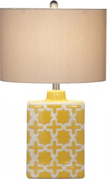 CBK Style 104978 Yellow Geometric Shape Table Lamp, Lamp shade, Shiny finish, 60W Max, Ceramic Fixture Material, Compact FluorescentBulb Type, In-Line Switch Type, Set of 2, UPC 738449223611 (104978 CBK104978 CBK-104978 CBK 104978)