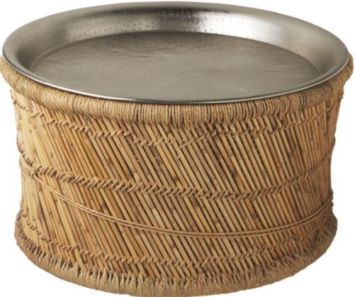 CBK Style 105466 Metal Tray Coffee Table, Natural Finish, Metal Top material, Bamboo Base material, Round Shape, UPC 738449250457 (105466 CBK105466 CBK-105466 CBK 105466)