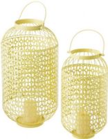 CBK Style 105687 Yellow Lattice Pillar Candle Lanterns, 21'' H x 9.25'' W Small, 26'' H x 12'' W Large, Metal and glass Material, Set of 2, UPC 738449251591 (105687 CBK105687 CBK-105687 CBK 105687) 