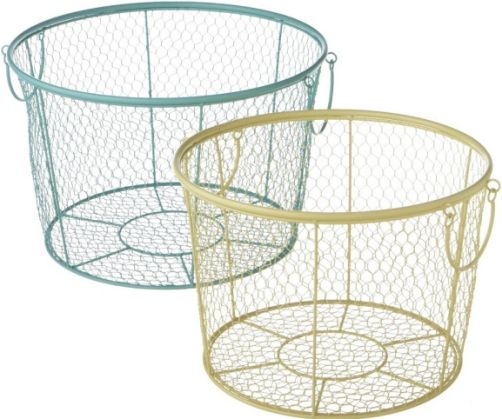 CBK Style 105734 Decorative Colorful Wire Baskets, Set of 2, Blue; Yellow Color, Metal Material, UPC 738449252017 (105734 CBK105734 CBK-105734 CBK 105734)
