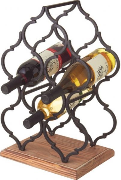 CBK Style 105758 Moroccan Wine Bottle Holder, From the Toscana collection, Cast iron with a wood base, Holds six wine bottles, Measures - 18.13