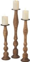 CBK Style 105778 Carved Wood Pillar Candle Holders, Each holds a standard pillar candle, Carved wood candleholders, Set of Three, UPC 738449254745 (105778 CBK105778 CBK-105778 CBK 105778) 
