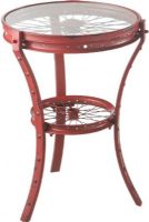 CBK Style 105852 Distressed Red Wheel Accent Table, Matte finish, Metal Base, Shelf below table top, Distressed finish, UPC 738449255537 (105852 CBK105852 CBK-105852 CBK 105852) 