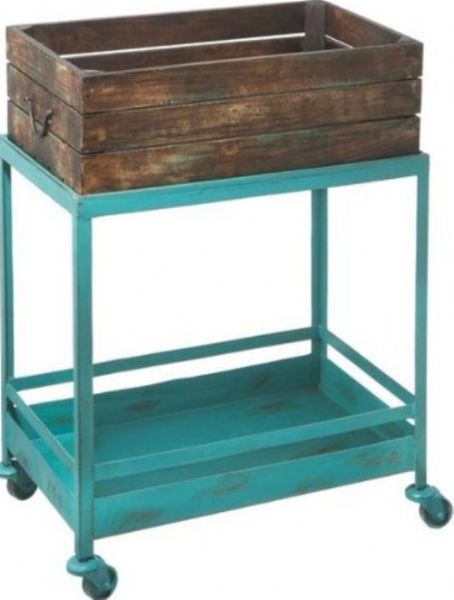 CBK Style 107480 Sundry Crate Cart, Bloom collection, Distressed green Finish, 1 Number of Shelves, Metal Primary Material, Shelves Casters, UPC 738449256732 (107480 CBK107480 CBK-107480 CBK 107480)