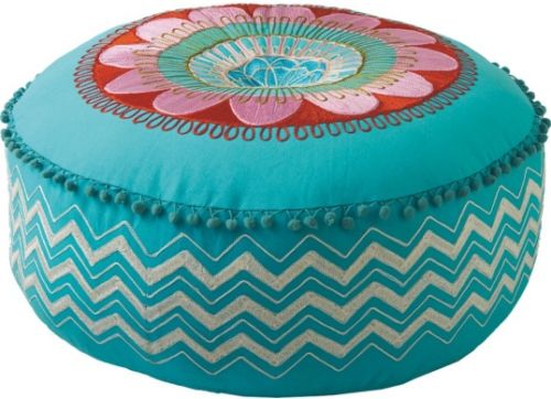 CBK Style 109707 Zig-Zag with Flower Pouf, Vibrant colors, Cotton Material, Pouf Design, Blue Upholstery Color, Cotton Upholstery Material, 24