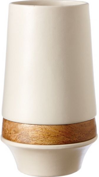 CBK Style 109906 Ceramic Vase with Wood Stripe, Ceramic Materials, Brown, White Colors, Table Vase Type, UPC 738449318638 (109906 CBK109906 CBK-109906 CBK 109906)