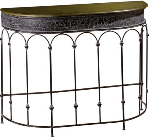 CBK Style 109980 Distressed Green Arch Console Table, Distressed finish, Metal Material, Green Top finish, 42